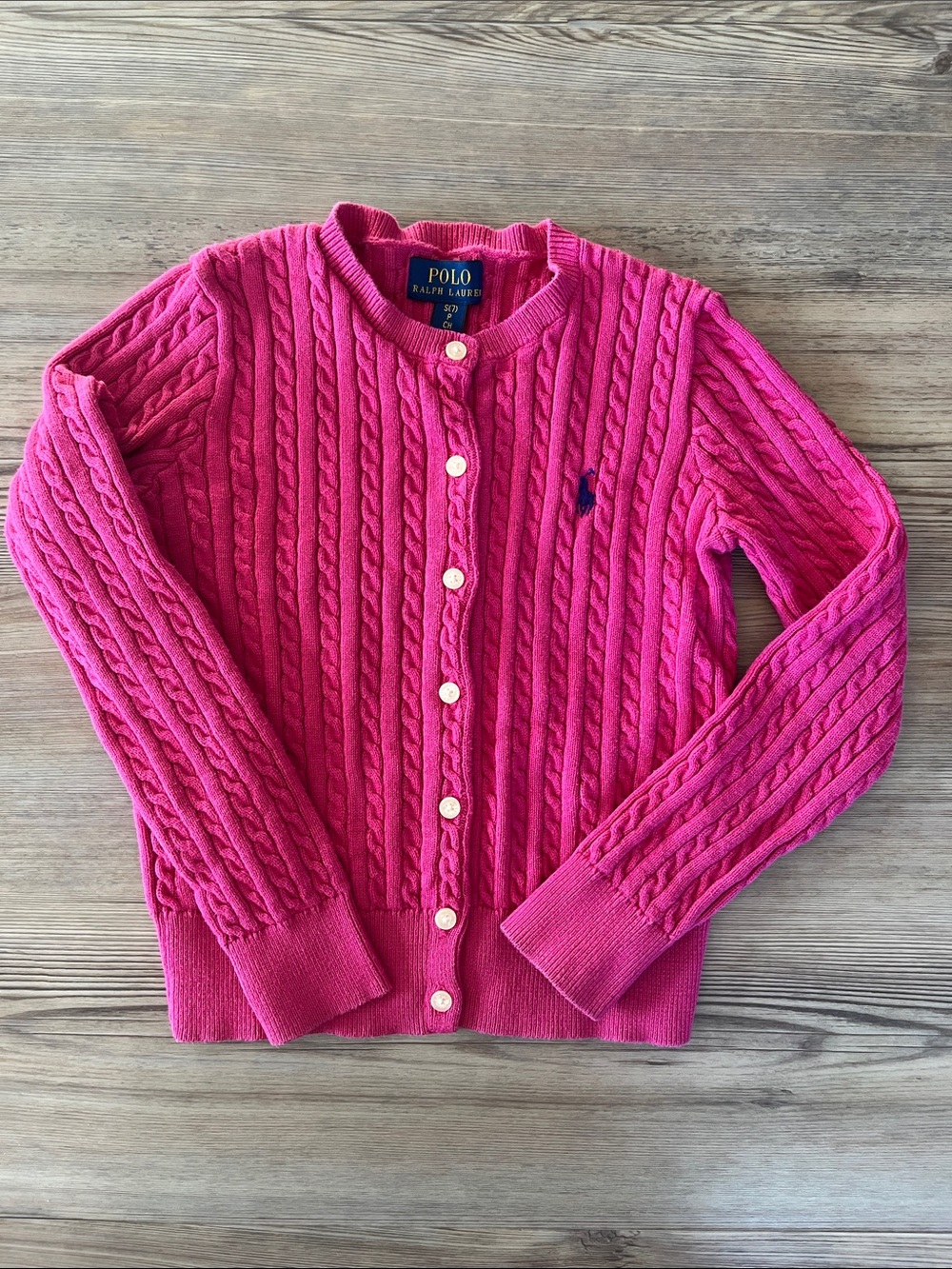 Polo by Ralph Lauren Pink Cable Knit Button-Up Cardigan Sweater 7 Years